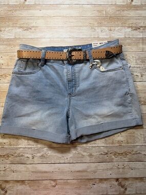 Dollhouse Light Blue Denim Cuffed Shorts with Tan Studded Belt Waist 31